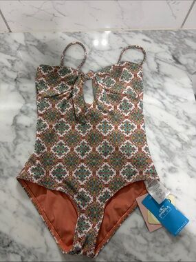 O'Neill Girls' Rust Multi Tile-Print One-Piece Swimsuit